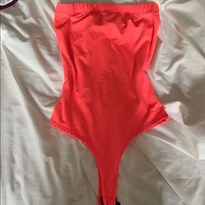 NEON PINK THONG STRAPLESS BODYSUIT
